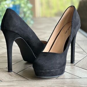 bebe Classic Black Suede Platform High Heels